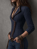 Navy Ribbed Wrap Cardigan