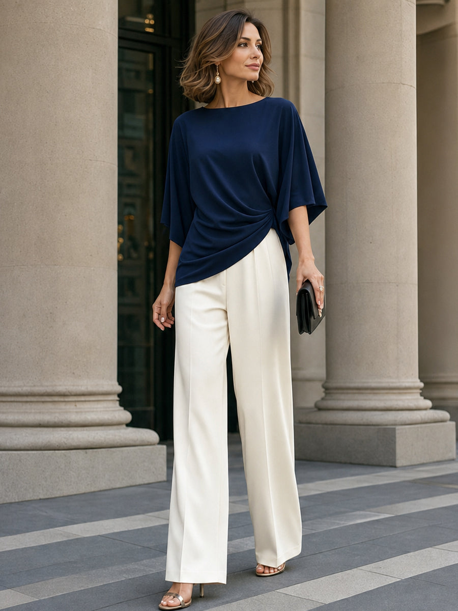 Gabriela | Draped Blouse and Wide-Leg Trousers Set