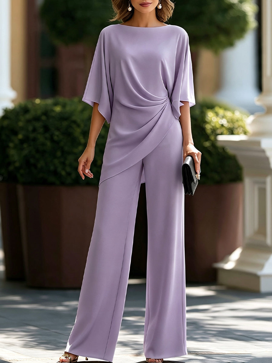 Gabriela | Draped Blouse and Wide-Leg Trousers Set