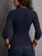 Navy Ribbed Wrap Cardigan