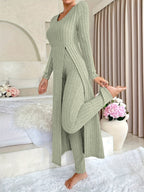 Designer Round Neck Split Long Sleeve Top and Pants