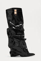 The Noir Élan™ Patent Leather Slouch Boots