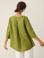 100% Linen Round Neck Asymmetrical Hem Top BRIANNA