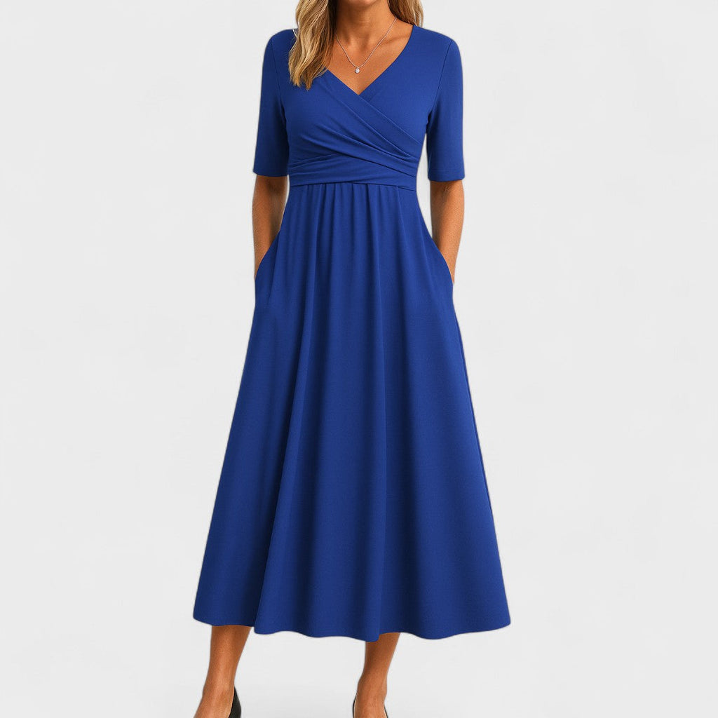 Ida | Wrap Midi Dress with V-Neck and Pockets for Women