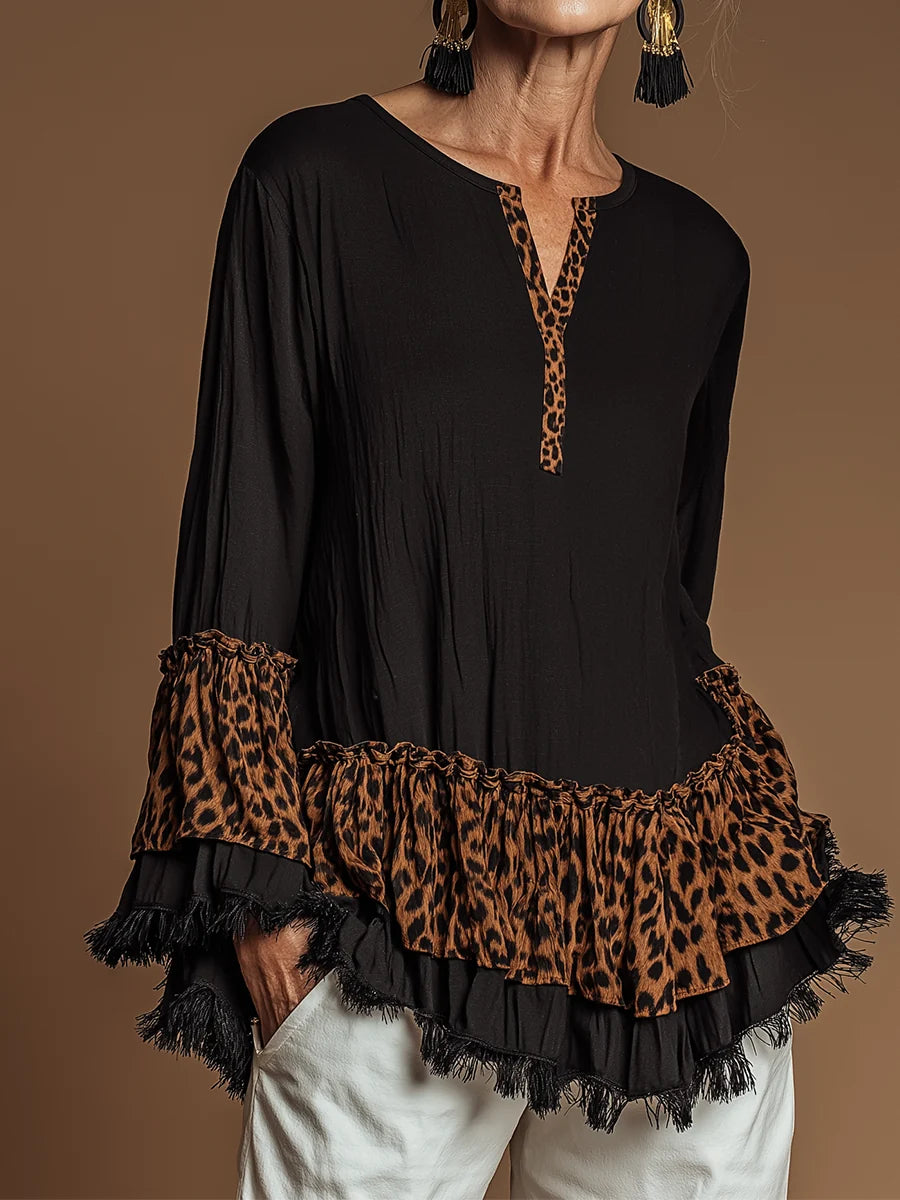 Luipaardprint Ruches Shirt