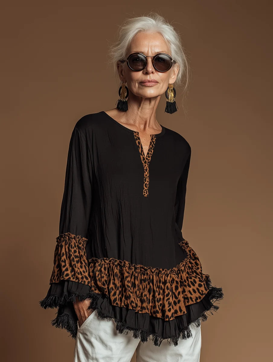 Luipaardprint Ruches Shirt