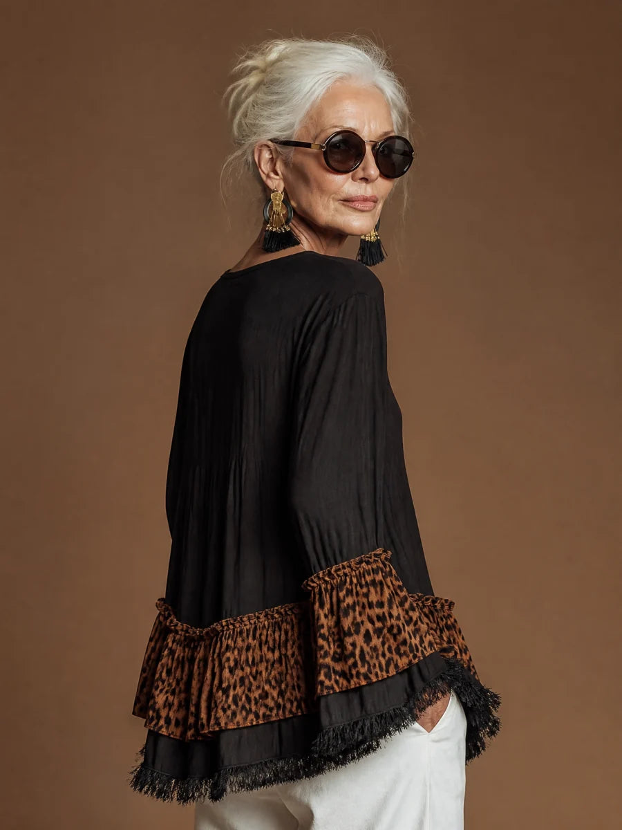 Luipaardprint Ruches Shirt