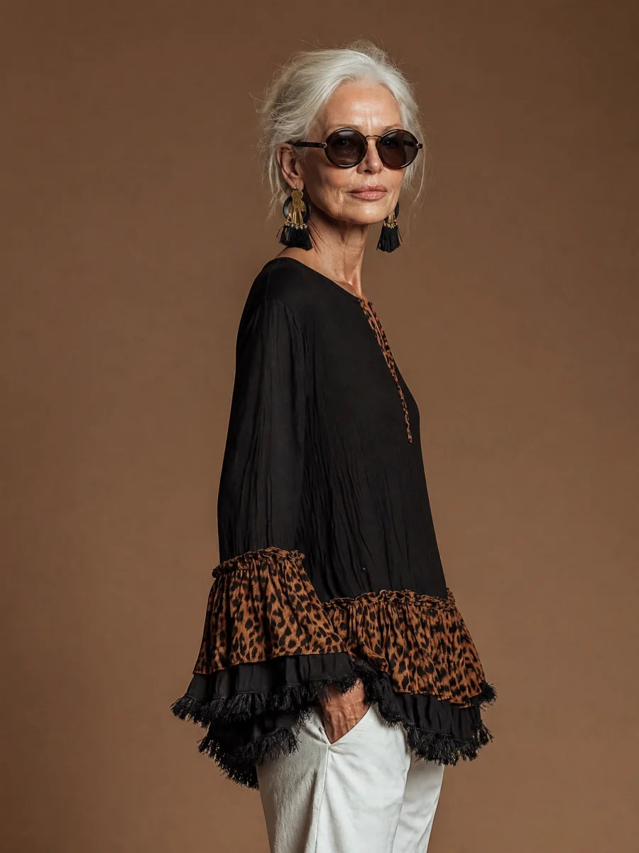 Luipaardprint Ruches Shirt