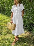 Julianne | Striped Midi Shirt Dress with Button-Down Front for Women