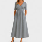 Ida | Wrap Midi Dress with V-Neck and Pockets for Women
