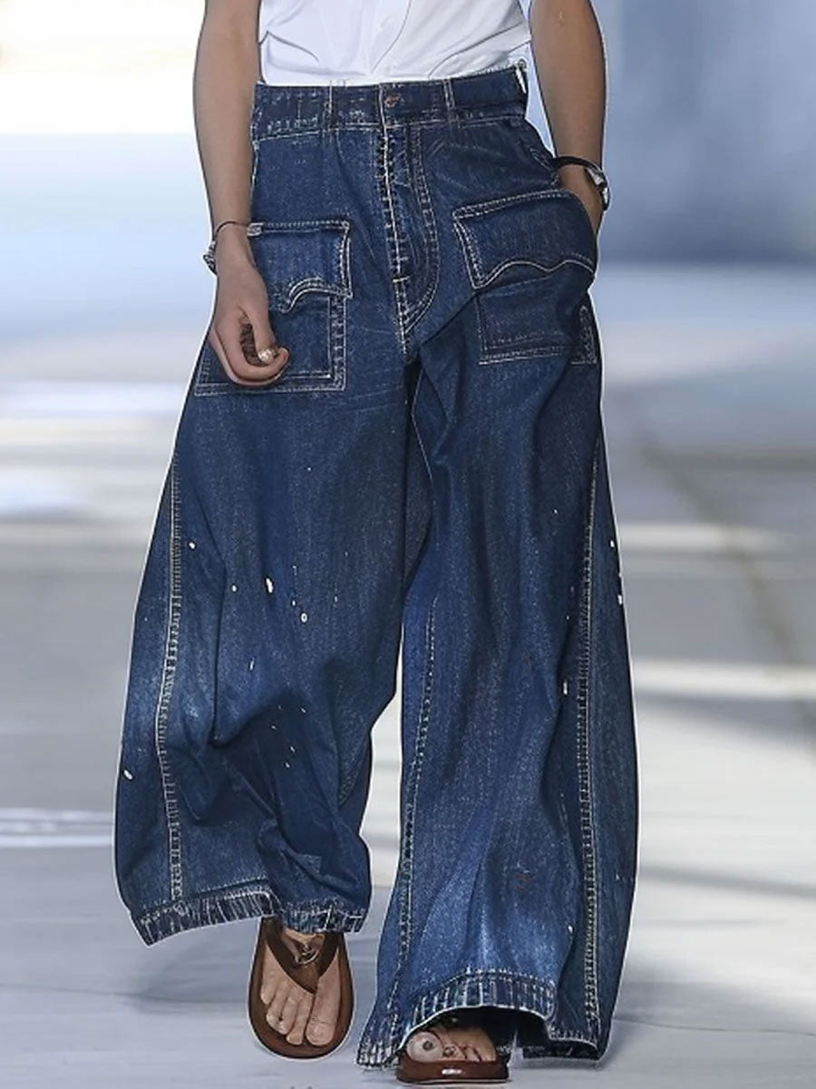 【24-hour shipping out】Casual Loose Graffiti Multi-Pocket Jeans