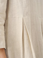 100% Linen Bateau Neck Pleated Midi Dress ABIGAIL