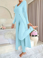 Designer Round Neck Split Long Sleeve Top and Pants