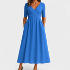 Ida | Wrap Midi Dress with V-Neck and Pockets for Women