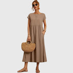 Sharon | A-Line Midi Dress with Short Sleeves for Women