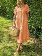 Julianne | Striped Midi Shirt Dress with Button-Down Front for Women