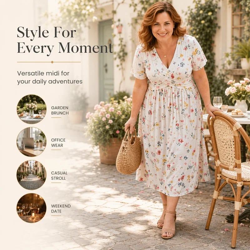 Women's V-Neck Floral Print Dress with Twist Waist