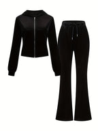 Zipper Top and Pocket Pants Women's Casual Suit