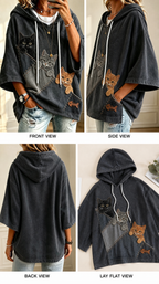 Katteelsker Hoodie med 3D Katteprint – Oversized Unisex Pasform