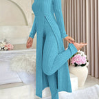 Designer Round Neck Split Long Sleeve Top and Pants