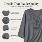 ☀️👚Top Pick - Lace-Trim V-Neck Blouse – Breathable Fabric & Flattering Drape for Work or Weekend 🌿