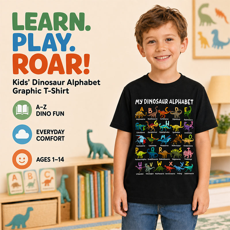 Children's T-shirt with Dinosaur and Letter Prints