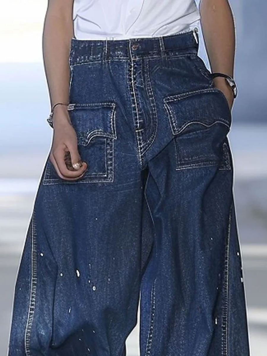 【24-hour shipping out】Casual Loose Graffiti Multi-Pocket Jeans