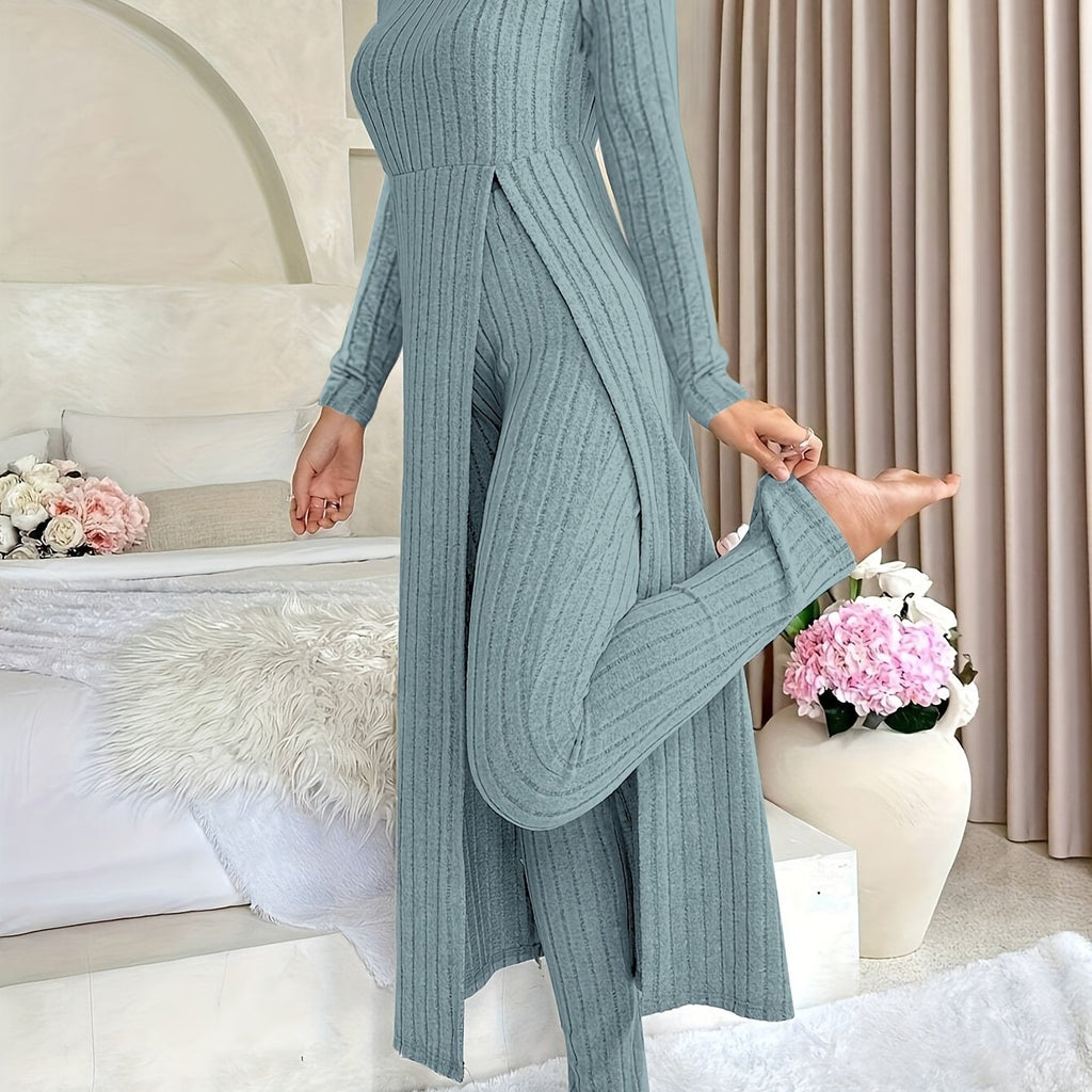Designer Round Neck Split Long Sleeve Top and Pants
