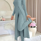 Designer Round Neck Split Long Sleeve Top and Pants