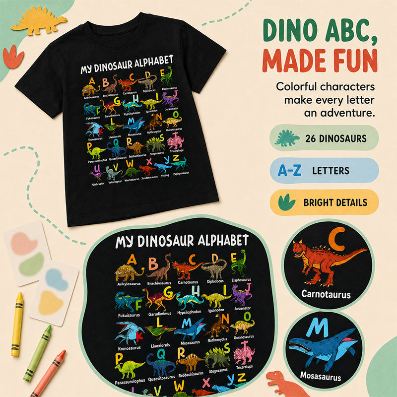 Children's T-shirt with Dinosaur and Letter Prints