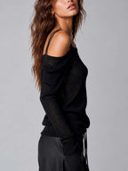 Sort Skulderfri Strikbluse