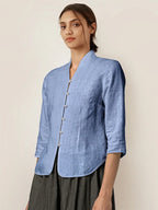 100% Linen Hand Button Fitted Jacket AMELIA