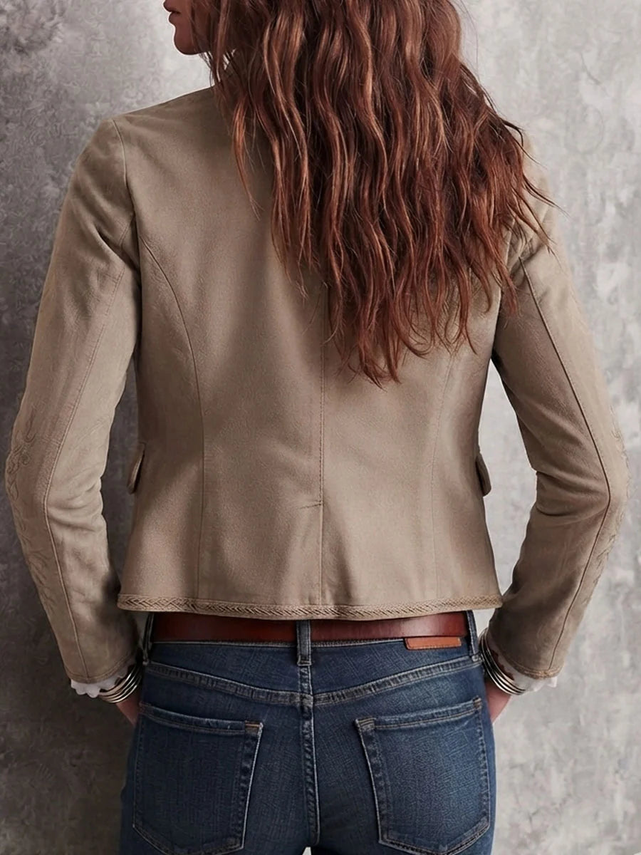 Beige Broderet Militærjakke