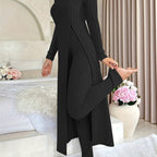 Designer Round Neck Split Long Sleeve Top and Pants