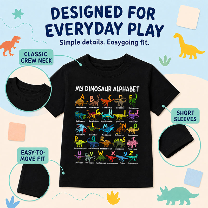 Children's T-shirt with Dinosaur and Letter Prints