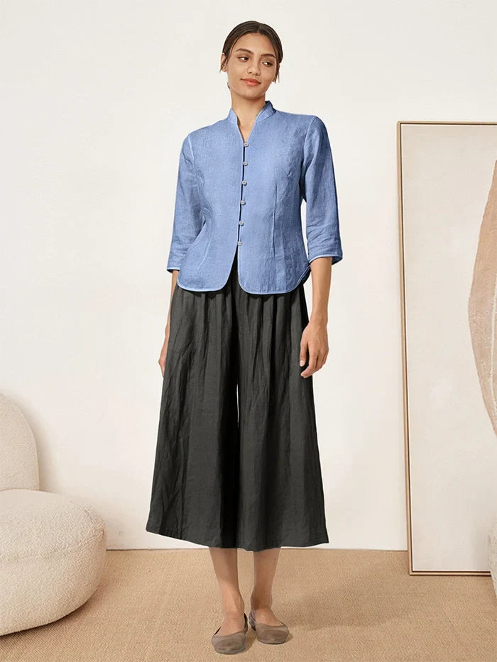 100% Linen Hand Button Fitted Jacket AMELIA