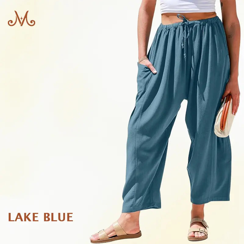MoraFlow - Women Comfort Lightweight Linen Wide Leg Cargo Pants