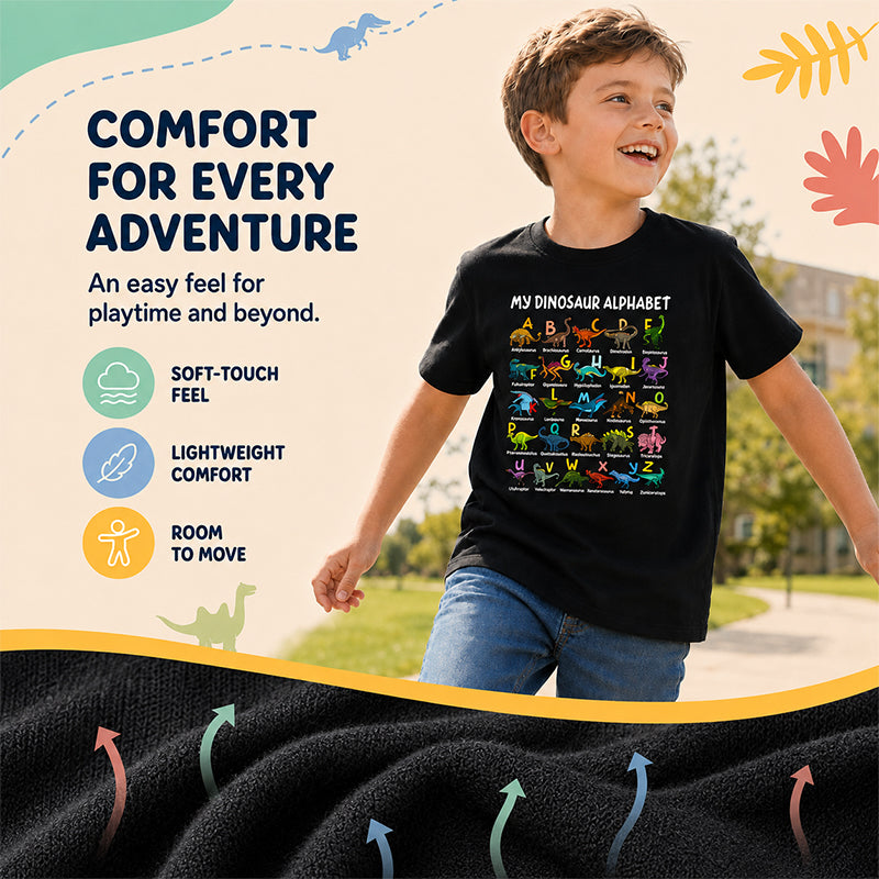 Children's T-shirt with Dinosaur and Letter Prints