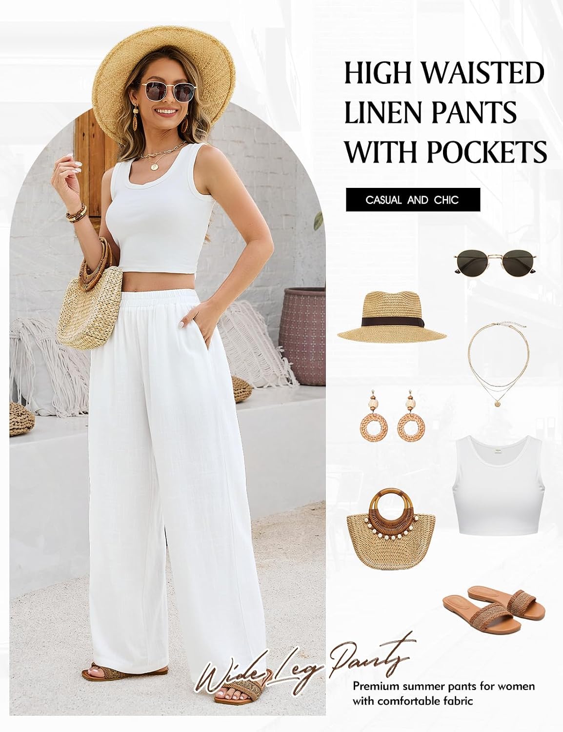 Linen Wide Leg Palazzo Pants