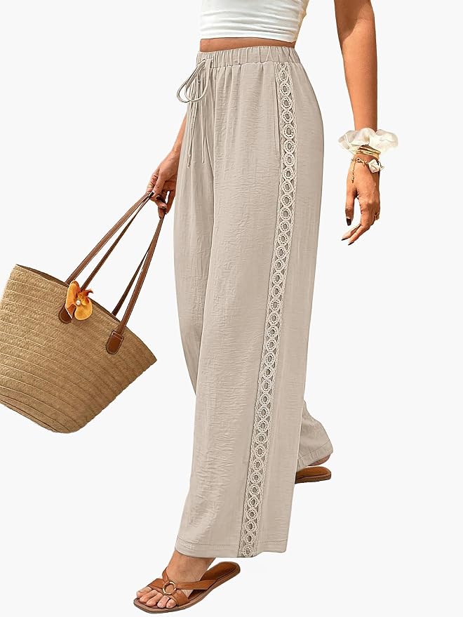 Lace Trim Palazzo Pants