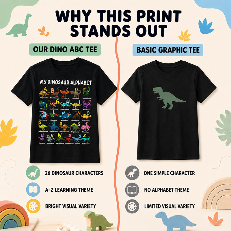 Children's T-shirt with Dinosaur and Letter Prints