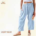 MoraFlow - Women Comfort Lightweight Linen Wide Leg Cargo Pants