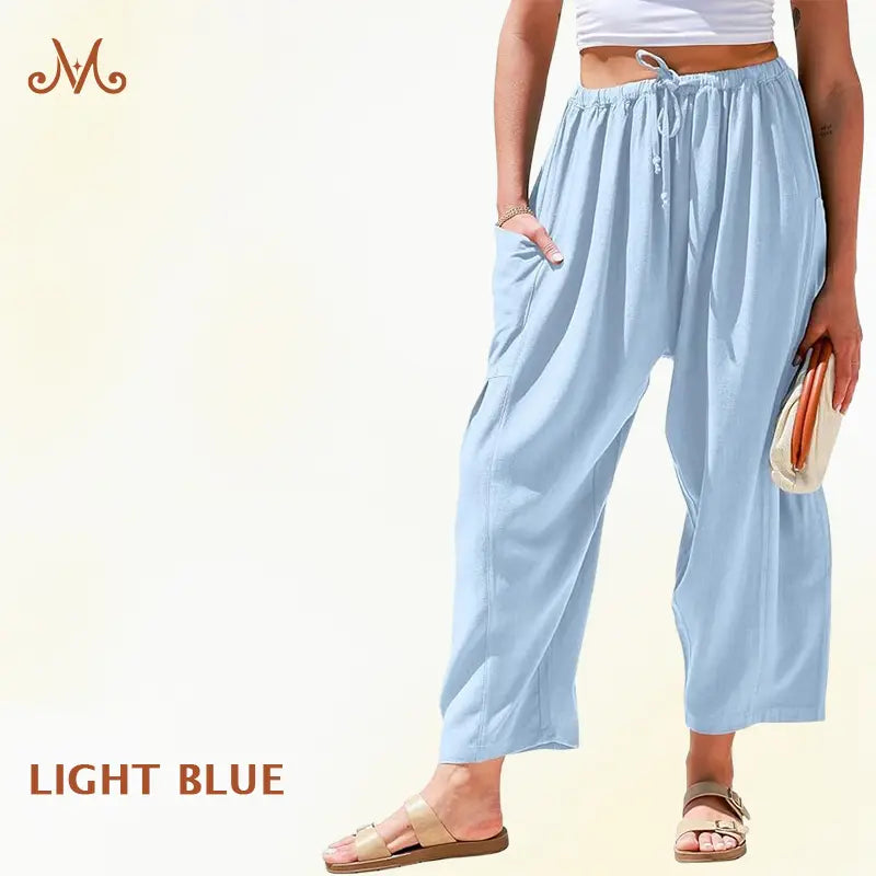 MoraFlow - Women Comfort Lightweight Linen Wide Leg Cargo Pants