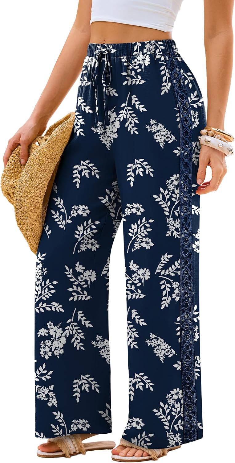 Lace Trim Palazzo Pants