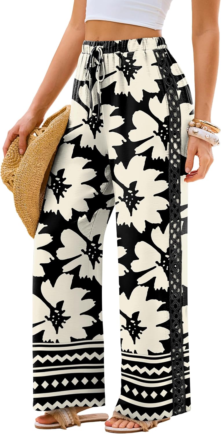 Lace Trim Palazzo Pants