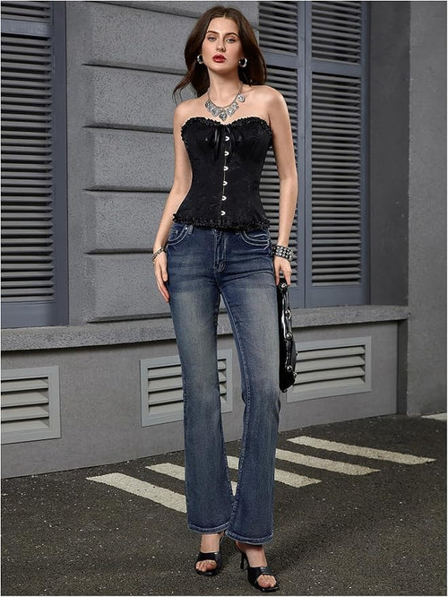 Donkerblauwe Jeans met Vleugelborduursel en Strassdetails