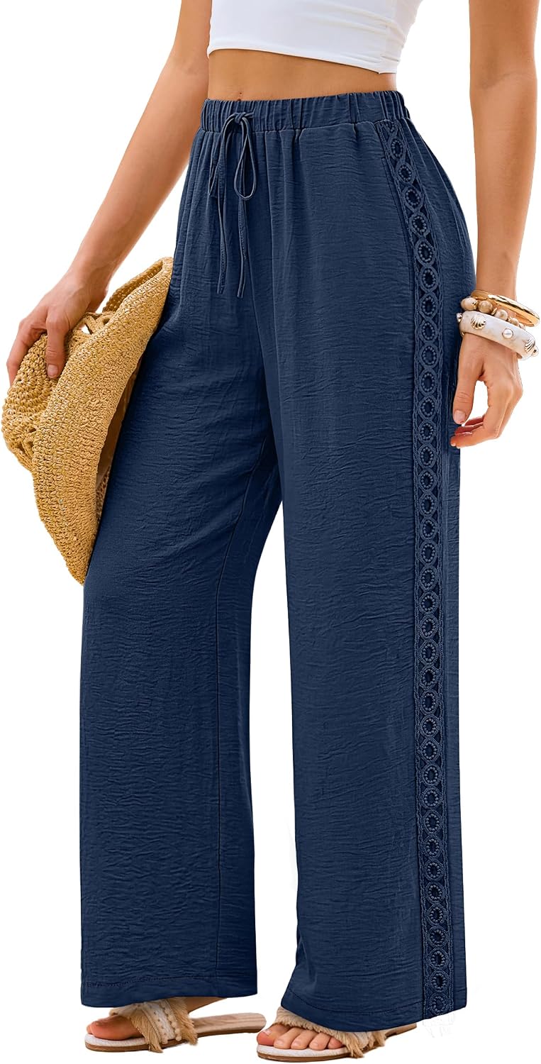 Lace Trim Palazzo Pants