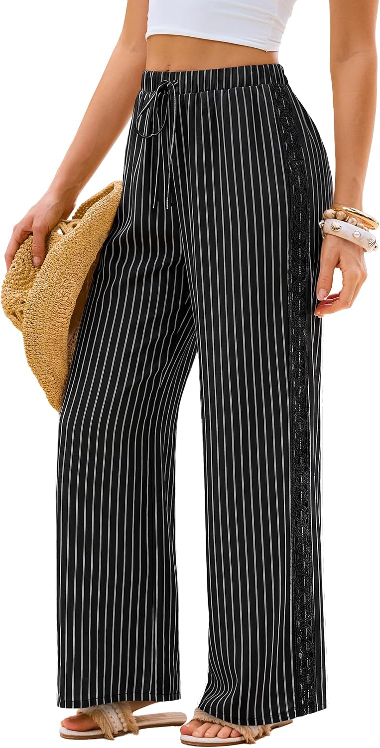 Lace Trim Palazzo Pants
