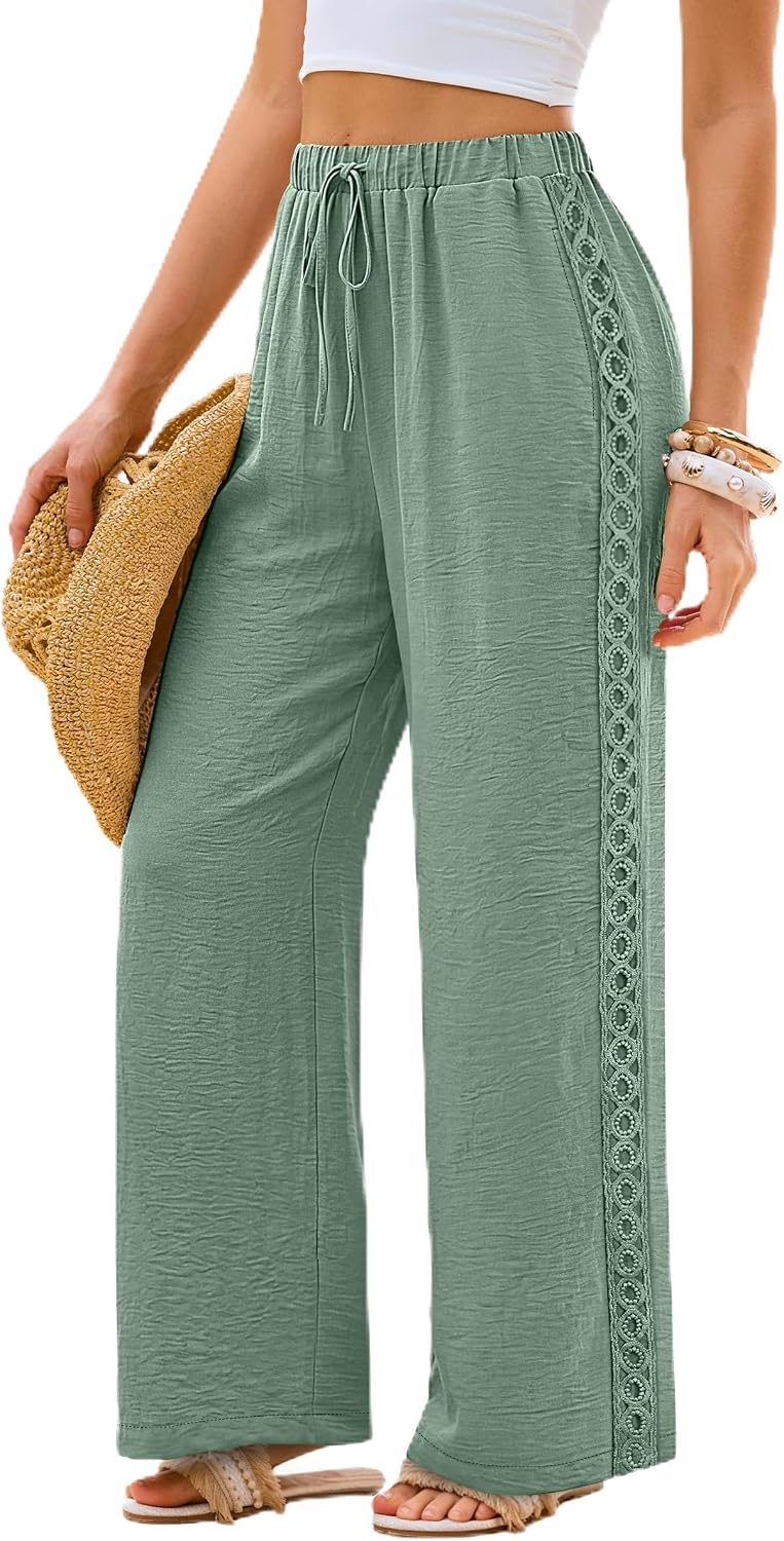 Lace Trim Palazzo Pants