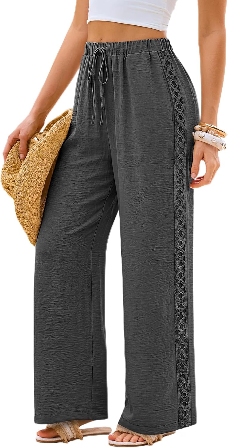 Lace Trim Palazzo Pants